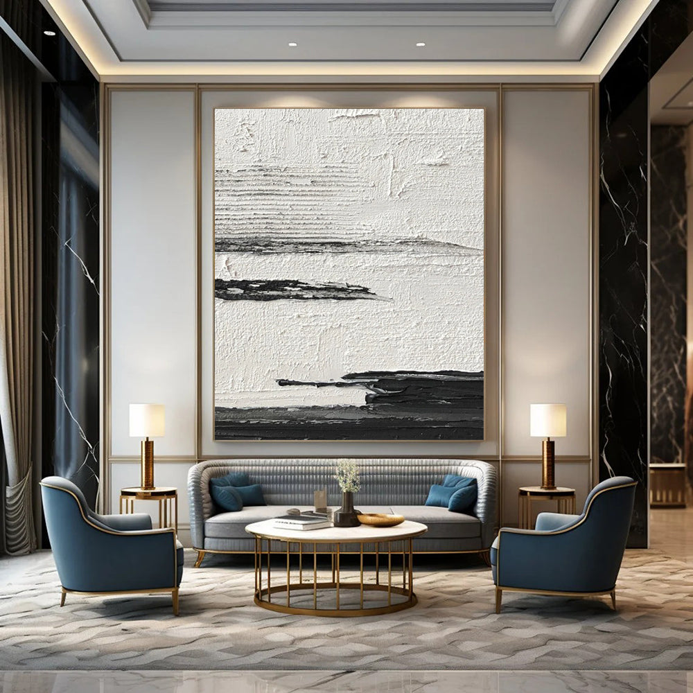 “Black, White, Gray Textured Layers ‘Minimalist Mood’” - Impasto Abstract Painting On Canvas DTP369