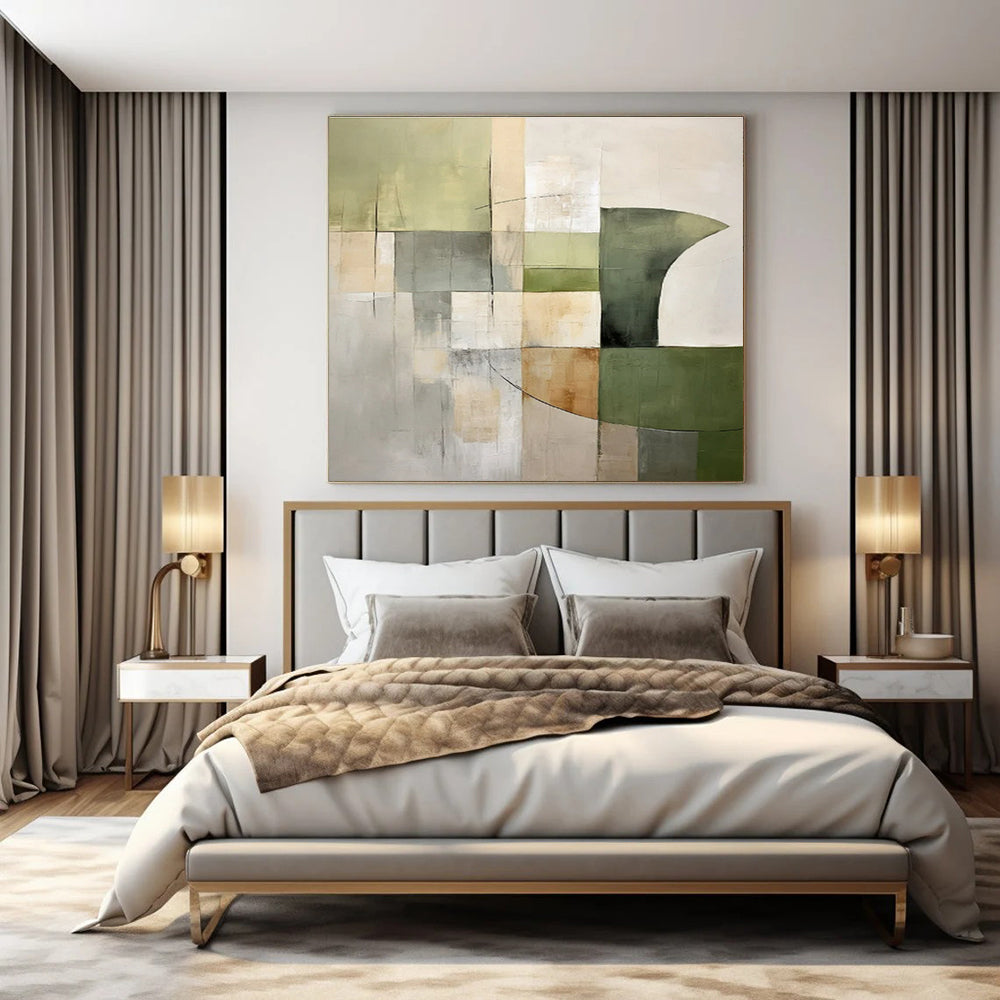 Earthy Greens, Neutrals, Geometric Shapes - "Nature’s Geometry" - Abstract Acrylic Painting CT1458