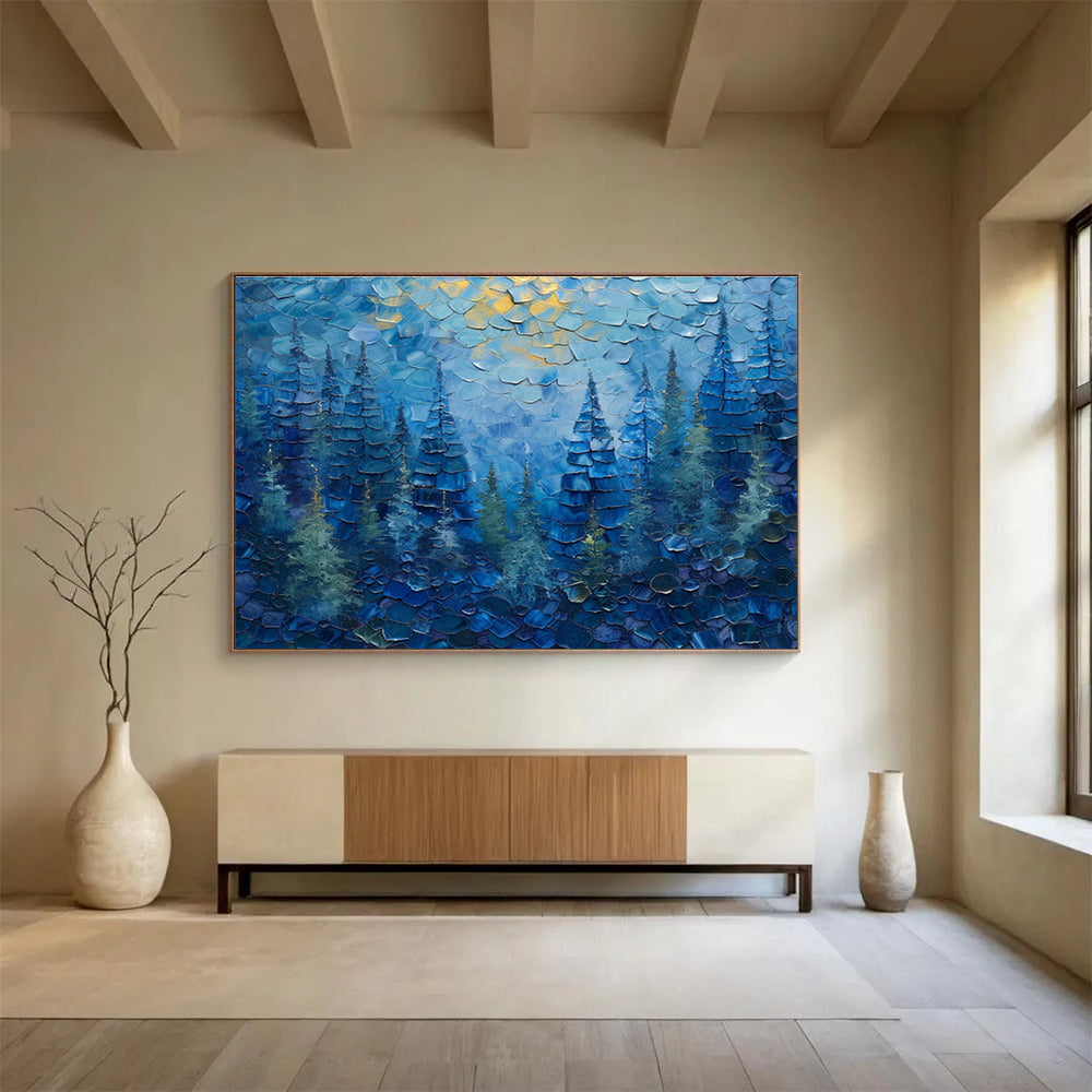 Blue Forest with Golden Highlights Painting On Canvas DKH672