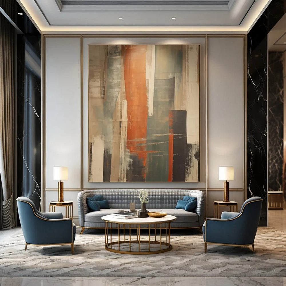 “Vertical Orange - Gray Abstract” - Modern Abstract Painting On Canvas DTP113
