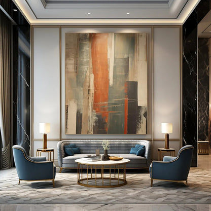 “Vertical Orange - Gray Abstract” - Modern Abstract Painting On Canvas DTP113