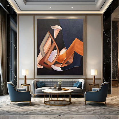 “Warm Geometric Abstraction” - Brown, Orange & Purple Cubist - Inspired Painting On Canvas DKH0927