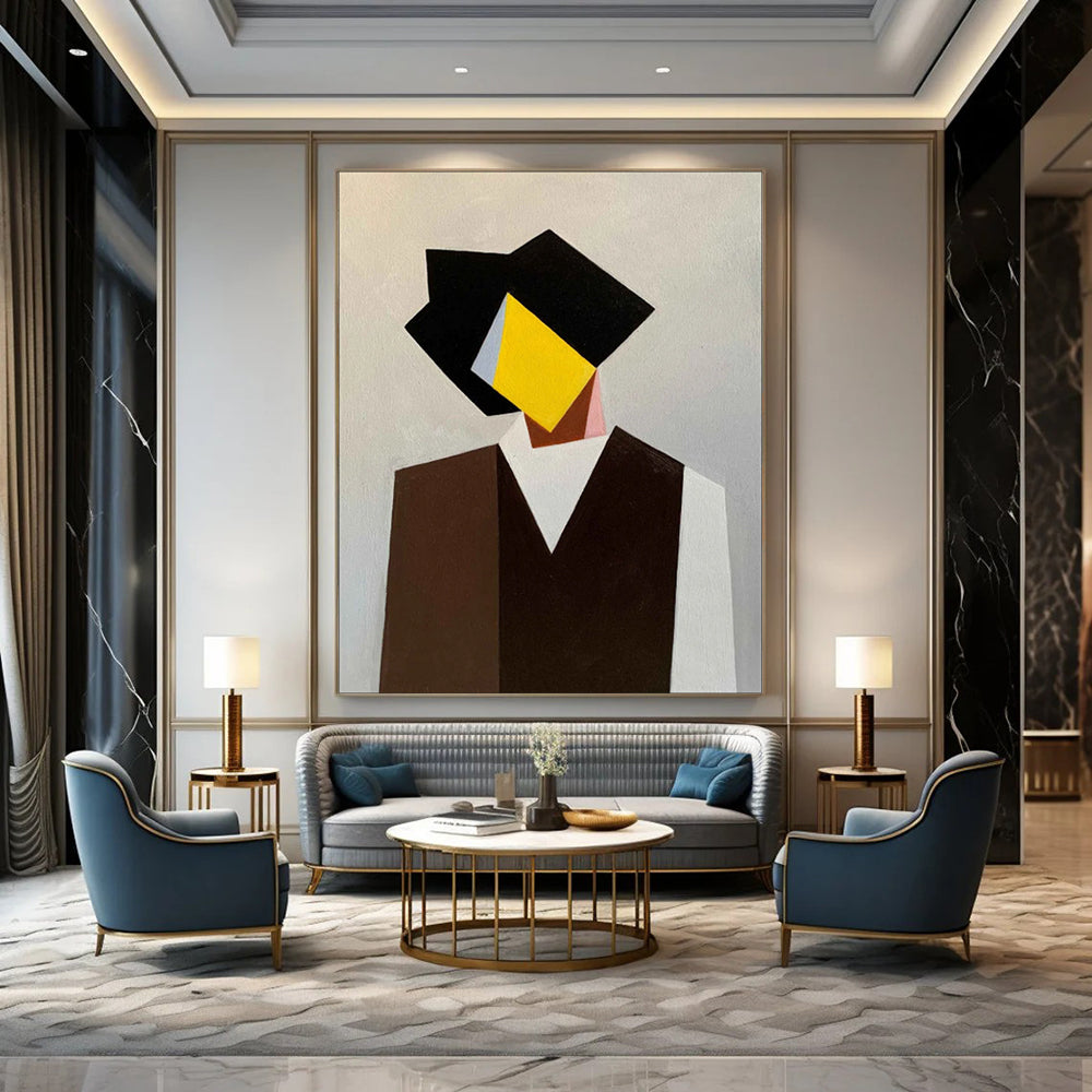 “Geometric Gentleman Silhouette” – Cubist Portrait Acrylic CT2076