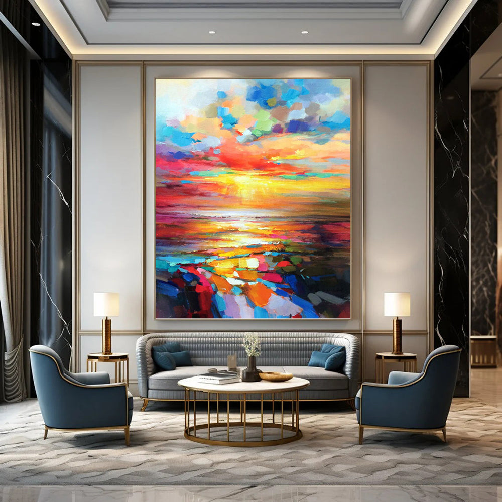 “Vibrant Sunset Seascape” - Impressionistic Landscape Painting On Canvas DKH1064