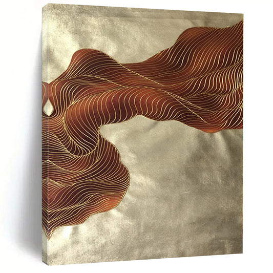 “Brown - Gold Wavy Lines”，Line - Based Abstract Painting CT0347