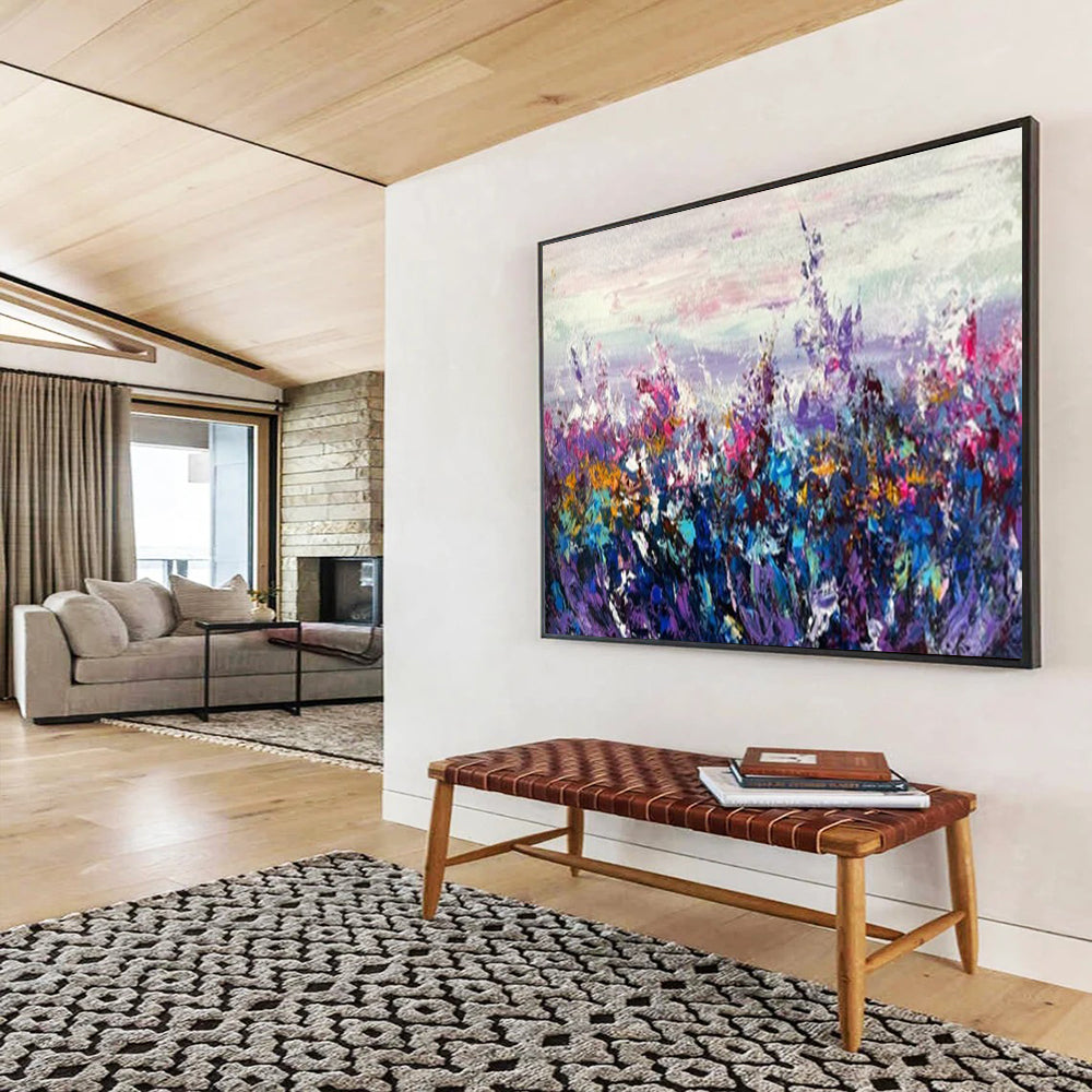 “Purple Meadow” - Shades of purple, pink, blue, and yellow; a dreamy flower field with colors blending like a hazy mist CT1530