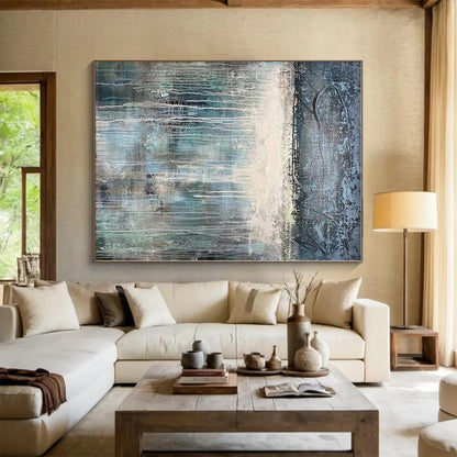 “Gray - Blue Dripping Abstraction” - Abstract Landscape Art CT0467