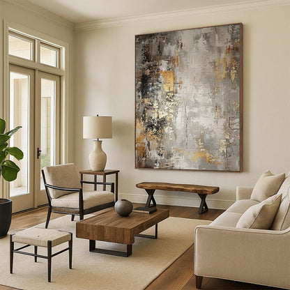 “Aged Gold & Gray” - Abstract Painting with Gray, Gold, Brown CT0086