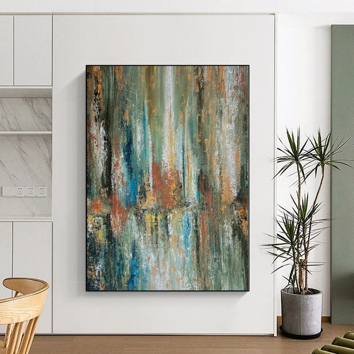 “Nature's Mirror” - Abstract Acrylic with Green, Blue, Orange, White CT0049