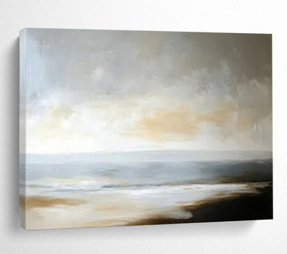 “Muted Coastal Calm” – Grays, beiges, soft blues painting a serene, minimalist seascape CT1701
