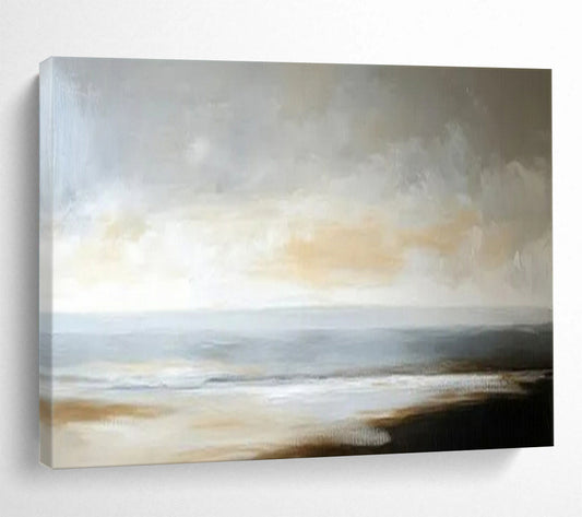 “Muted Coastal Calm” – Grays, beiges, soft blues painting a serene, minimalist seascape CT1701