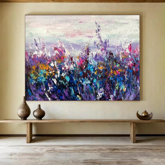 “Purple Meadow” - Shades of purple, pink, blue, and yellow; a dreamy flower field with colors blending like a hazy mist CT1530