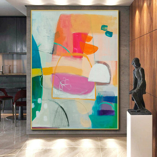 “Colorful Abstract Forms” - Abstract Painting with Orange, Pink, Blue, Green CT0093