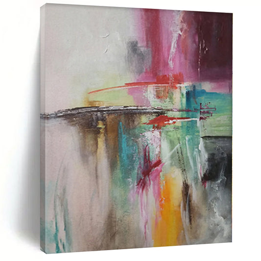 “Color Collision” - Abstract Painting with Pink, Red, Green, Blue, Gray CT0056