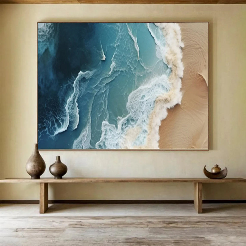 “Aerial Ocean Waves” - Shades of deep blue, turquoise, white; aerial view of intricate ocean wave patterns CT1547