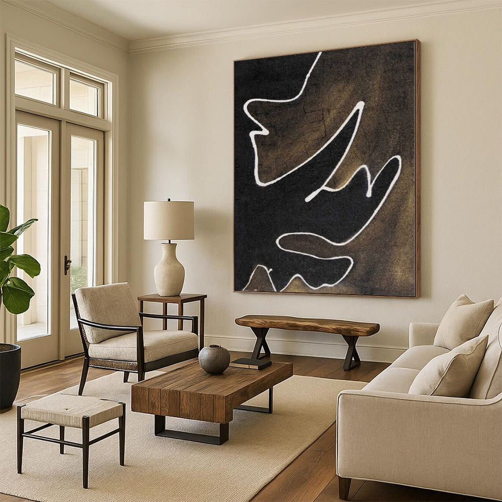 “White Line Dance” - Abstract Work with Black, Brown, White CT0070