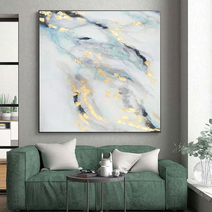 “Gold - Blue - Gray Flowing Abstraction” - Abstract Expressionist Art CT0428