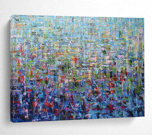Blue - Toned Abstract Mosaic of Colors - Pointillist - Style Acrylic Art CT1796