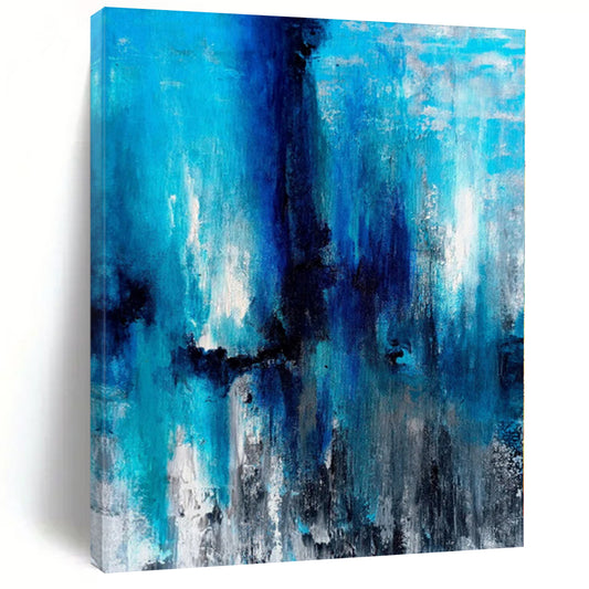 “Blue Cascade Abstraction” - Abstract Acrylic with Shades of Blue, Black, White CT0024