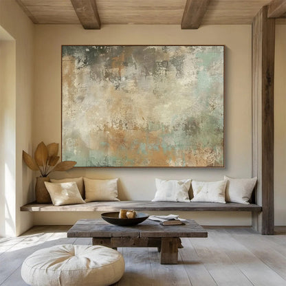 “Earthy Abstract Textures” – Browns, greens, blues in rough, layered acrylic patches CT1702