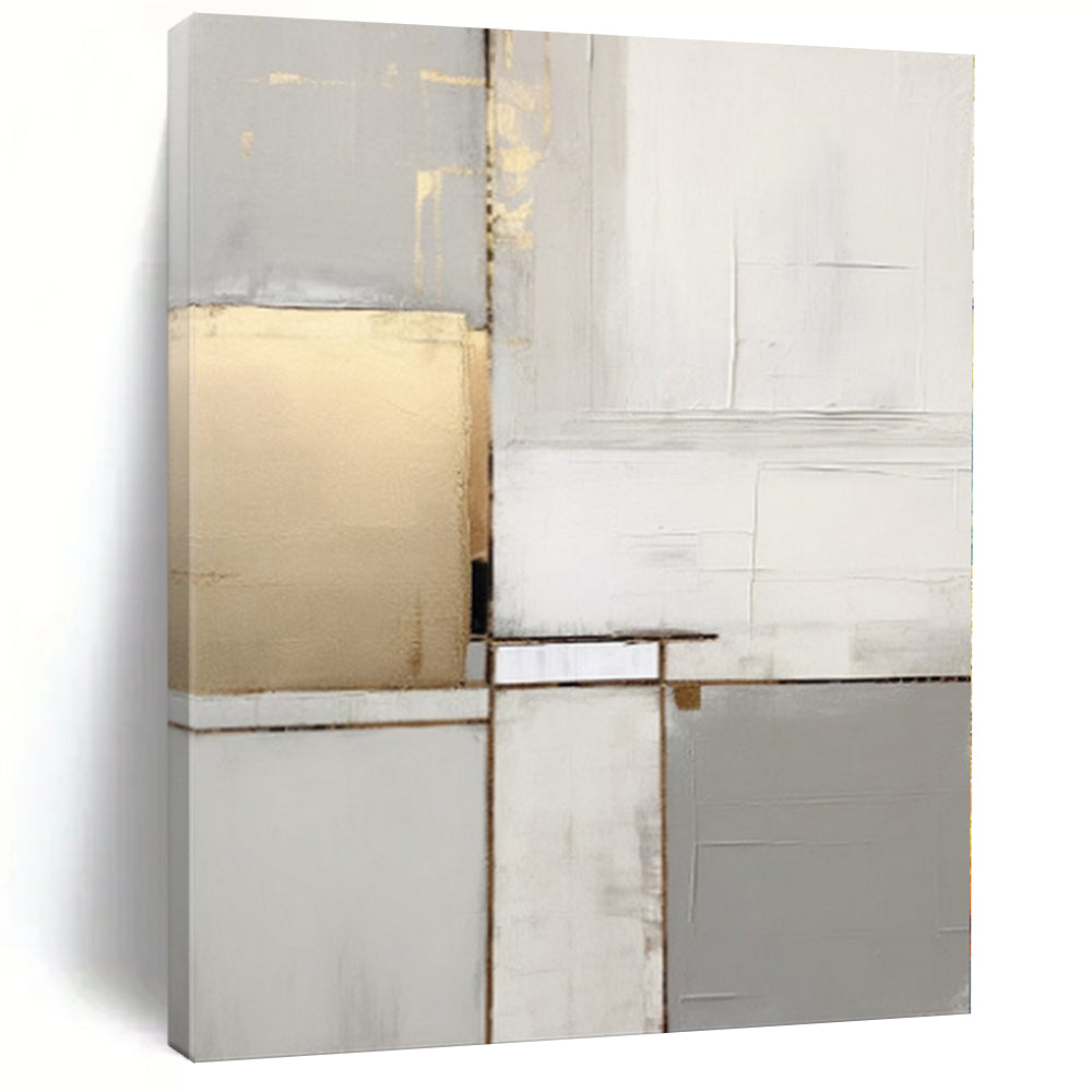 “Gold, Gray & White Blocks: Elegant Abstraction” - Abstract Elegant Painting CT0390