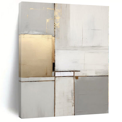 “Gold, Gray & White Blocks: Elegant Abstraction” - Abstract Elegant Painting CT0390