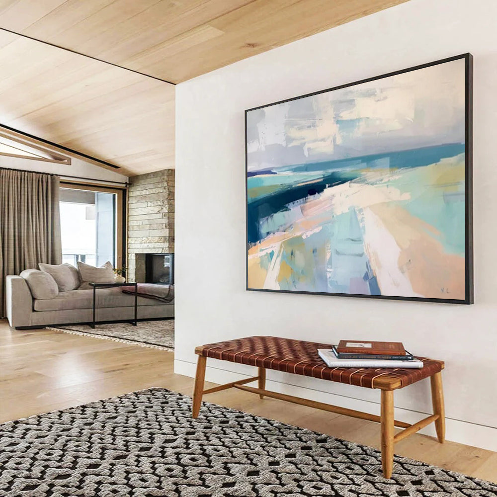“Cool Coastal Abstract” - Shades of blue, gray, and white; abstract shapes evoking a coastal landscape CT1542