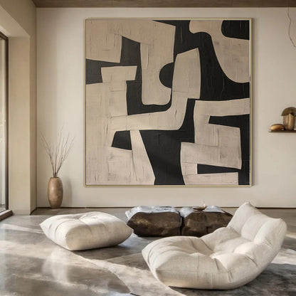 “Black - White Geometric Textures” Abstract Acrylic Painting CT0122