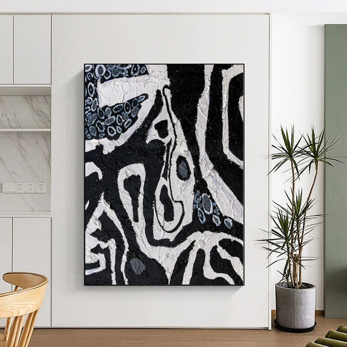 “Ink - Blot Creatures” - Abstract Art with Black, White, Gray, Blue CT0052