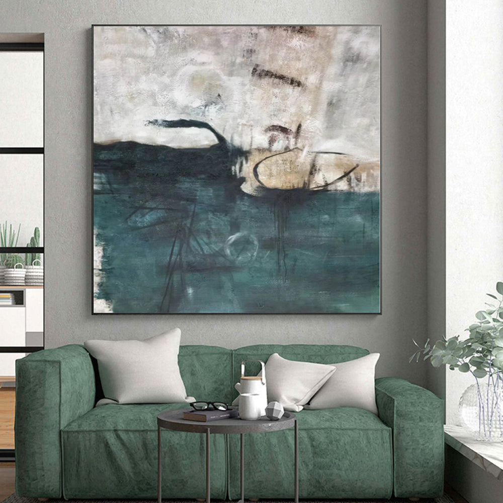 “Teal - Gray Abstract Landscape” Abstract Acrylic Art CT0324