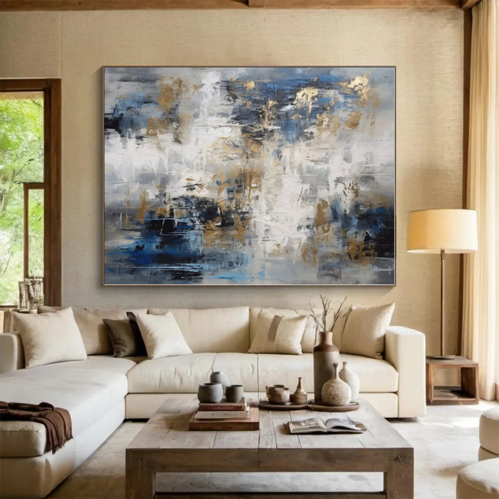 “Blue - Grey with Gold Accents”，Abstract Expressive Acrylic Painting CT0537