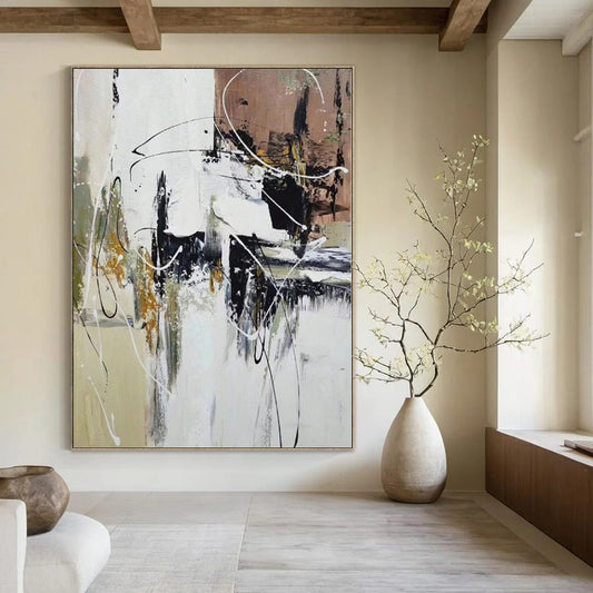 “Black - White - Gold Abstract Chaos” Expressionistic Acrylic Art CT0209