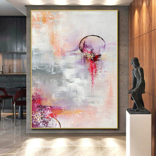 “Dreamy Sunset” - Abstract Art with Pink, Purple, Orange, Gray, White CT0038