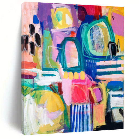 “Colorful Chaos Town” - Abstract Work with Pink, Purple, Blue, Yellow, Green CT0077