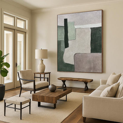 “Green, Gray & Purple Blocks: Subtle Abstraction” - Abstract Subtle - Toned Painting CT0392