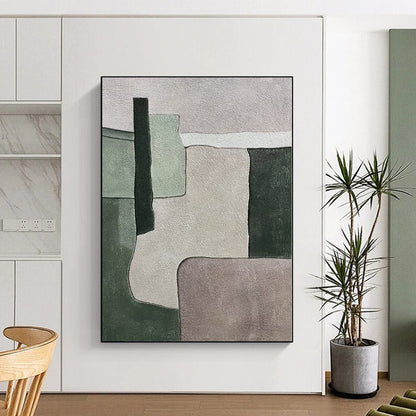 “Green, Gray & Purple Blocks: Subtle Abstraction” - Abstract Subtle - Toned Painting CT0392