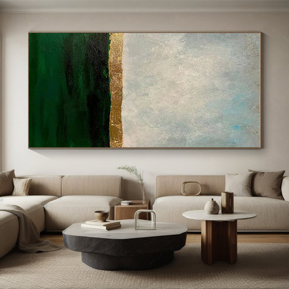 “Gold - Green - Grey Sea Horizon”，Minimalist Seascape Art CT0644