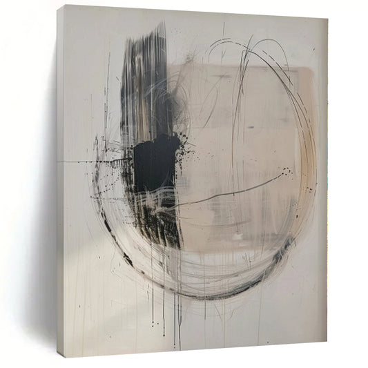 “Beige - Black Dynamic Circles” Abstract Acrylic Art CT0273
