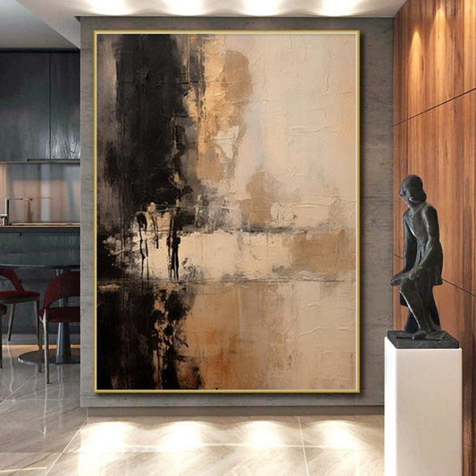 “Black - Brown - Beige Textured Abstraction” Abstract Acrylic Art CT0252