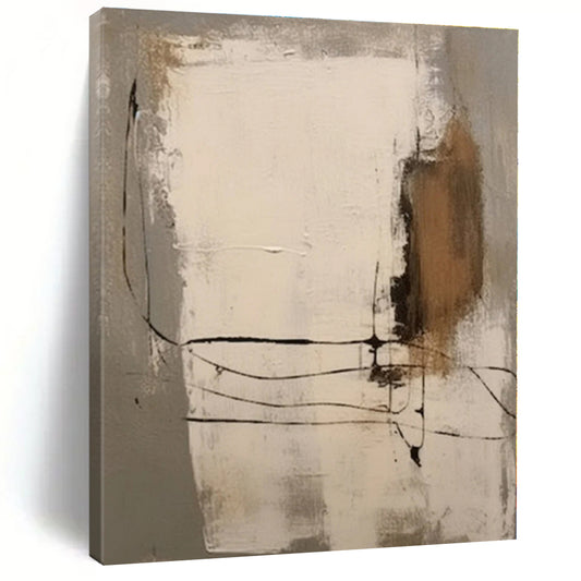 “Neutral Tones with Black Lines”，Abstract Line - Driven Oil Painting CT0539