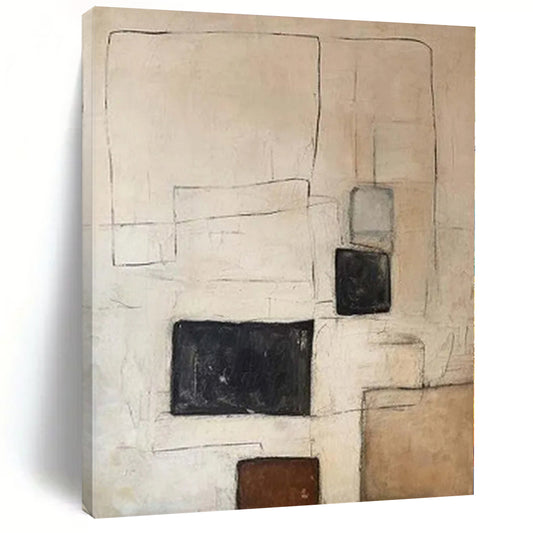 “Beige - Black - Brown Geometric Line” Acrylic Painting CT0159