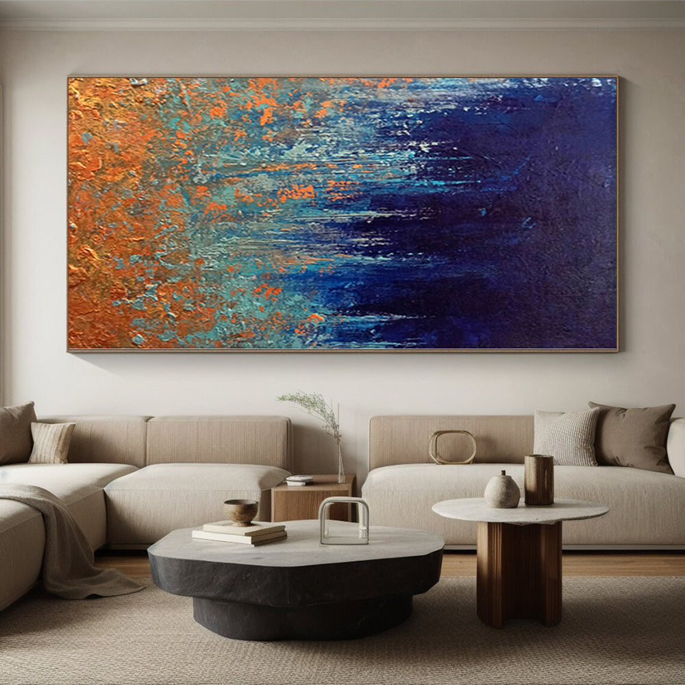 “Midnight Forest Sparkle” - Abstract Acrylic with Dark Blue, Teal, Orange CT0054