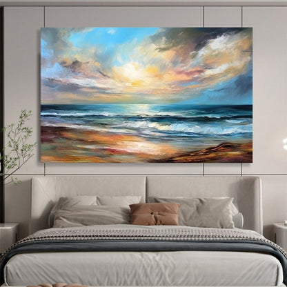 “Seaside Sunset Glow” - Blues, oranges, yellows; vibrant sunset over ocean waves CT1595