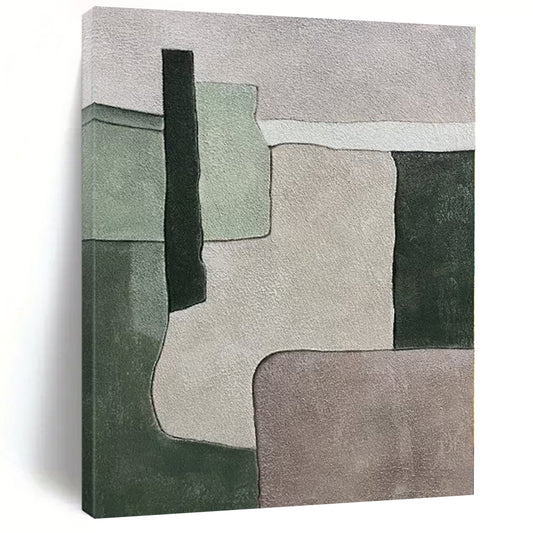 “Green, Gray & Purple Blocks: Subtle Abstraction” - Abstract Subtle - Toned Painting CT0392