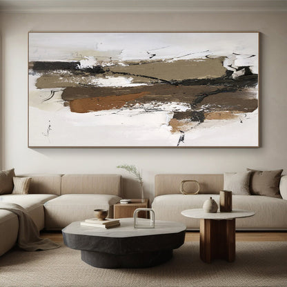 “Brown - White Textured Abstraction” - Abstract Expressionist Art CT0496