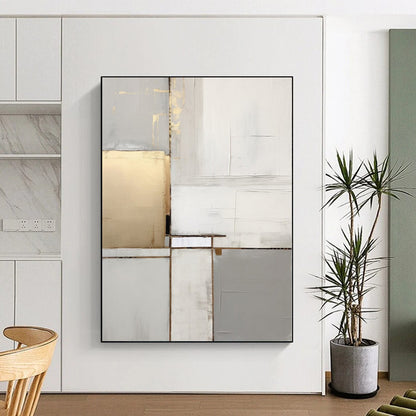 “Gold, Gray & White Blocks: Elegant Abstraction” - Abstract Elegant Painting CT0390