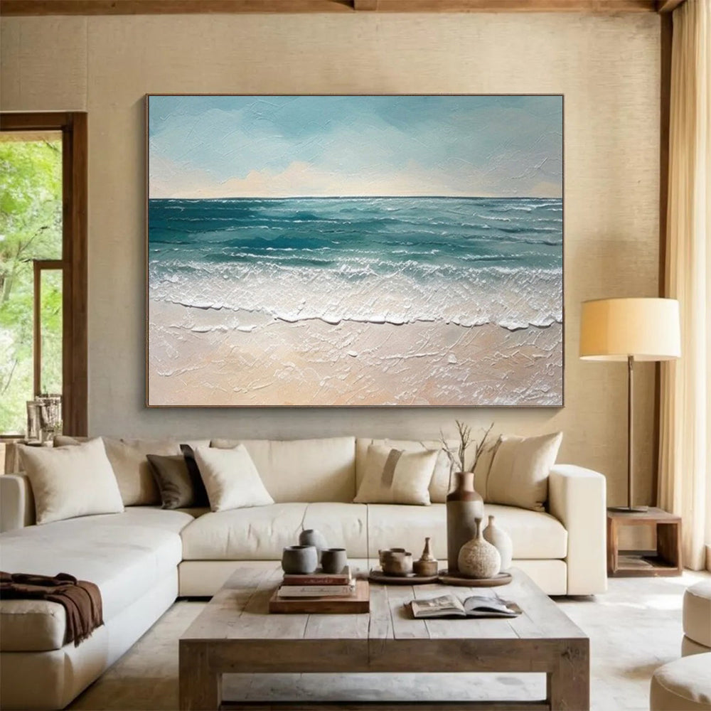 “Minimalist Seaside” - A minimalist seascape in light blue, white, and beige CT1644