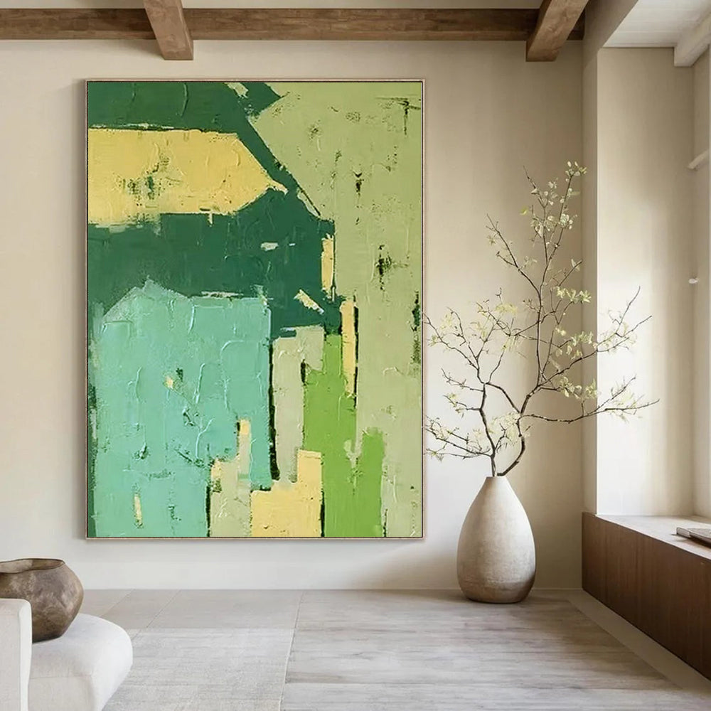 “Green - Blue Geometric Blocks” Cubist - Inspired Acrylic Art CT0186
