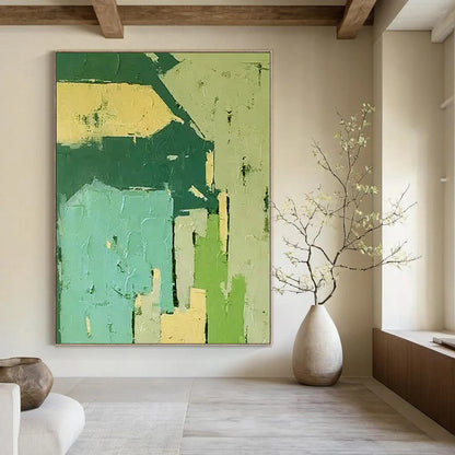 “Green - Blue Geometric Blocks” Cubist - Inspired Acrylic Art CT0186