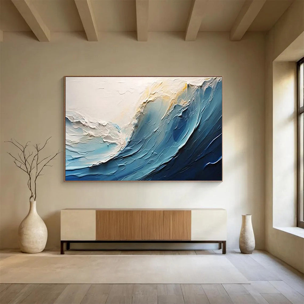 “Impasto Sea Wave” - Shades of blue, white, beige; thick - textured, impasto wave with a sense of movement CT1554